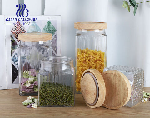 2340ML Simple and stylish H Design with Bamboo Lid Storage Jar