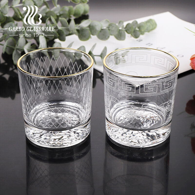 Quality Choice Engraved glass cup and ashtray with fake gold rim