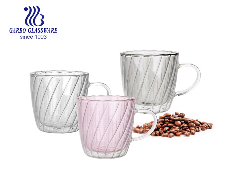 320ml New design high borosilicate glass coffee mug with pink color