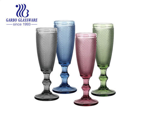 Gobelet à pied en verre de champagne de couleur unie, design à bulles de 170 ml