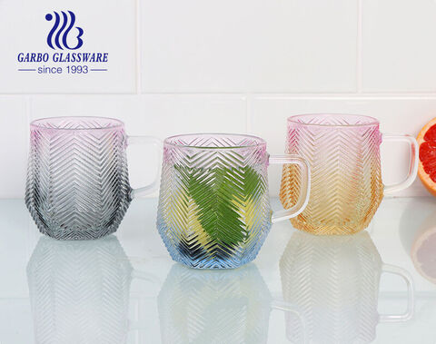 10oz 300ml color spray glass tea mug with engraved design for sale