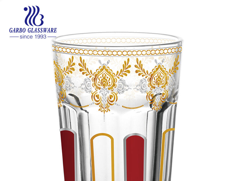 Xícara de chá de vidro com decalque de luxo de 70ml para o mercado árabe de Marrocos e França