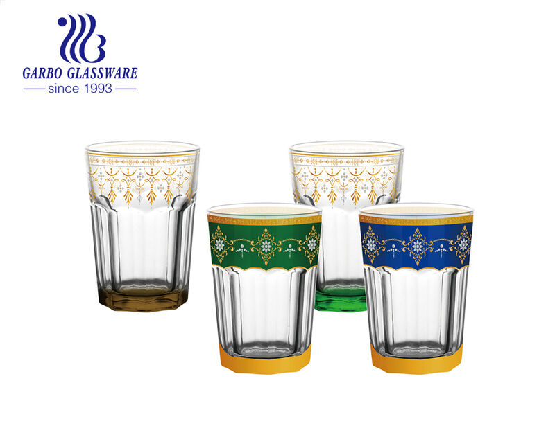Xícara de chá de vidro com decalque de luxo de 70ml para o mercado árabe de Marrocos e França