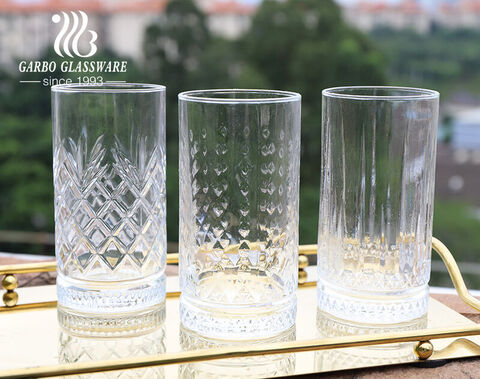 Tasse en verre à whisky gaufré de style turc de haute qualité de 16OZ avec motif de diamant gravé