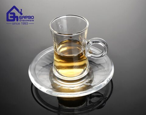 Household glasses 4 design mix mold glass tea mug with saucer set for restaurant