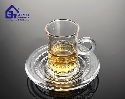 glass tea mug with saucer set