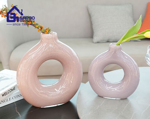 Home Decor Flower Vase High-end Round Circle Shape Pink Color Vase