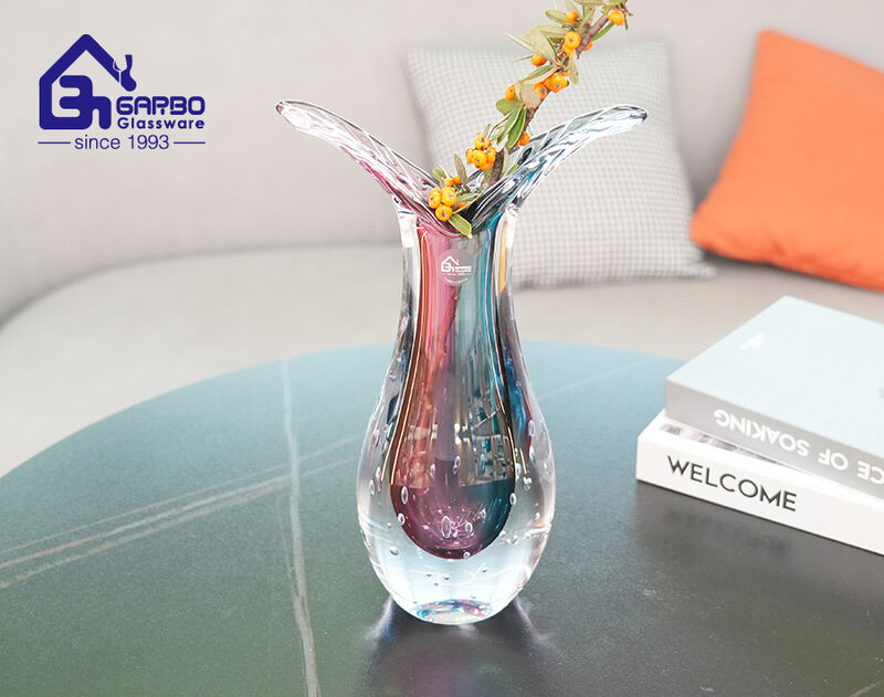 Vaso de vidro de cor rosa-azul de estilo europeu de alta qualidade