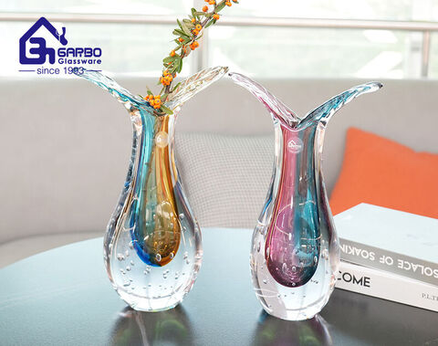 Exquisite Design Flower Holder Table Decoration Color Glaze Glass Vase