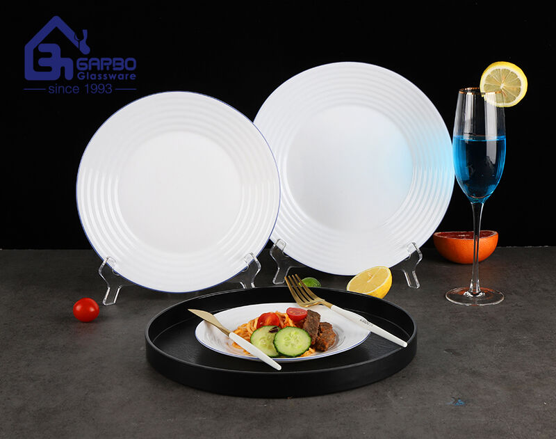 Service de table en verre opale trempé résistant à la chaleur, assiette à vaisselle à vendre