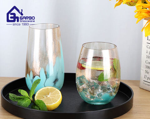 China wholesale supplier 560ml egg shape glass cup with colored