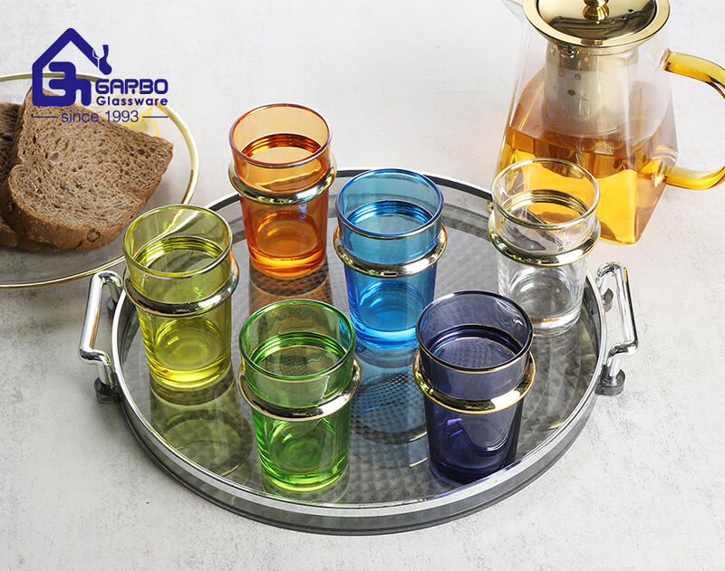 Taza de té de vidrio de color de pulverización completa de estilo marroquí con caja de color de regalo