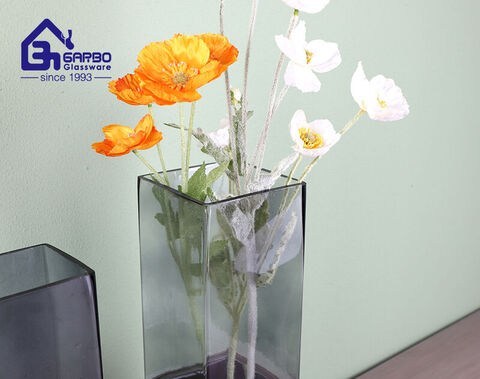 Luxury Grey Solid Color Glass Vases with Wooden Bases for the European Market