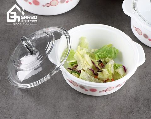 Wholesale 2L white opal glass mixing bowl with lid for serving