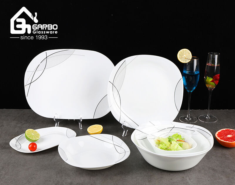 Prato de jantar quadrado de 9.5 polegadas, vidro opala branco, prato plano para servir