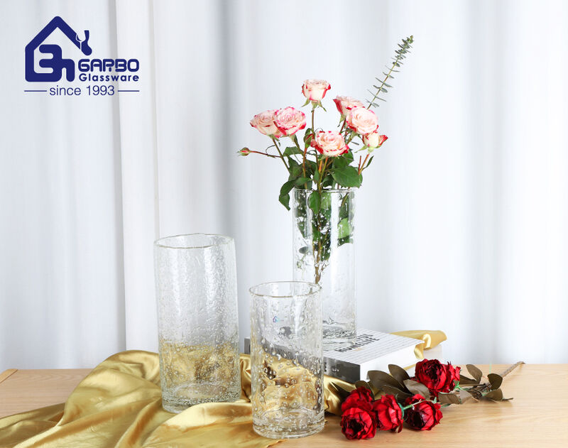 Porte-fleurs en verre en forme de highball droit, vase en verre fait à la main