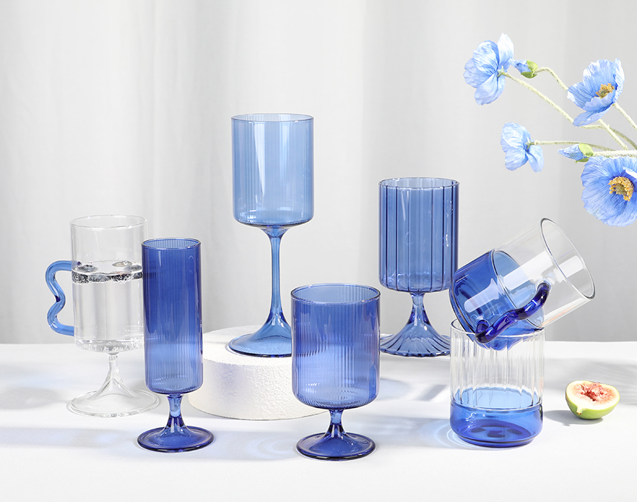 Single Wall Borosilicate Drinking Glass Cup Deep Blue Color Elegant Design Glasses Cup