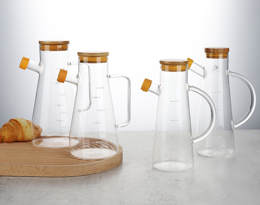 1L 800ML 600ML High borosilicate glass oil bottle with Bamboo Lids
