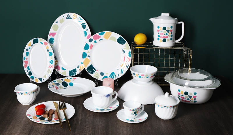 Luxury square shape glass plate with pink color decor