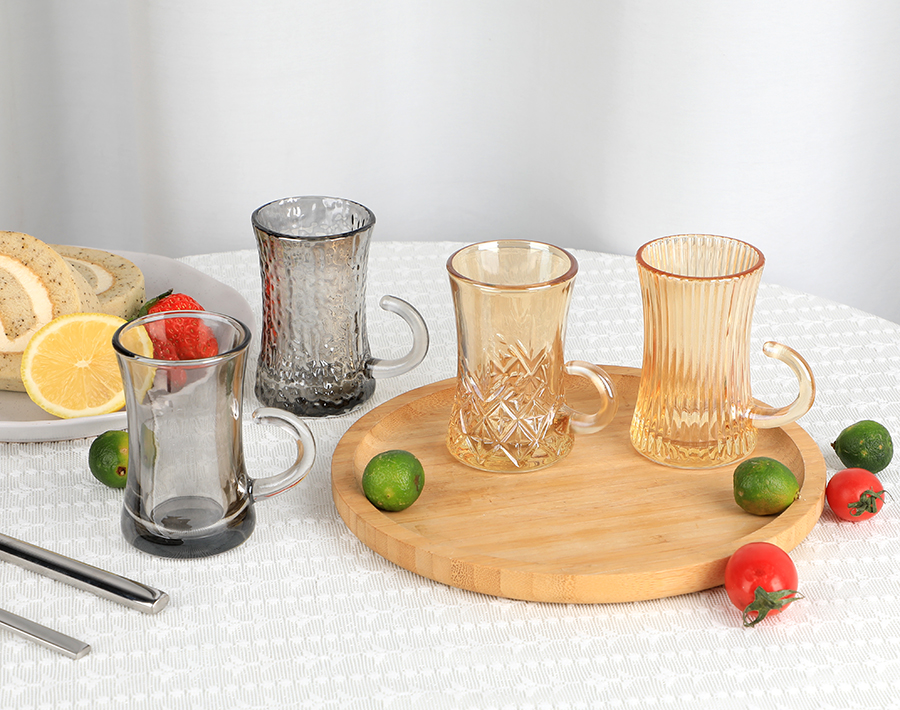 Ion-plating Arabic style glass tea mug grey color vintage tea glass