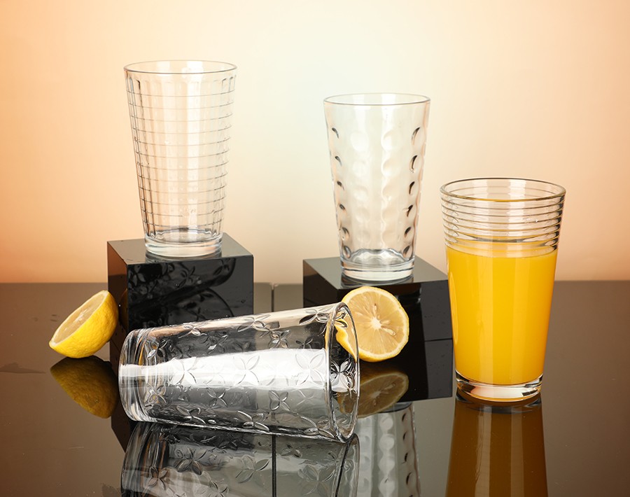 V shaped  Wholesale Glass tumbler water beverage glass cup engraved pattern