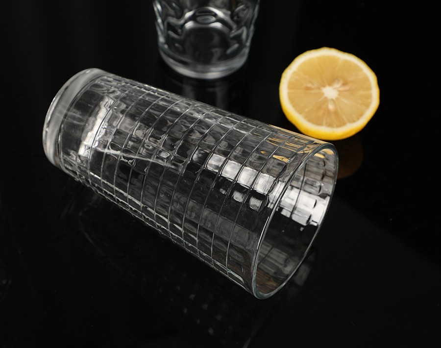 V shaped  Wholesale Glass tumbler water beverage glass cup engraved pattern