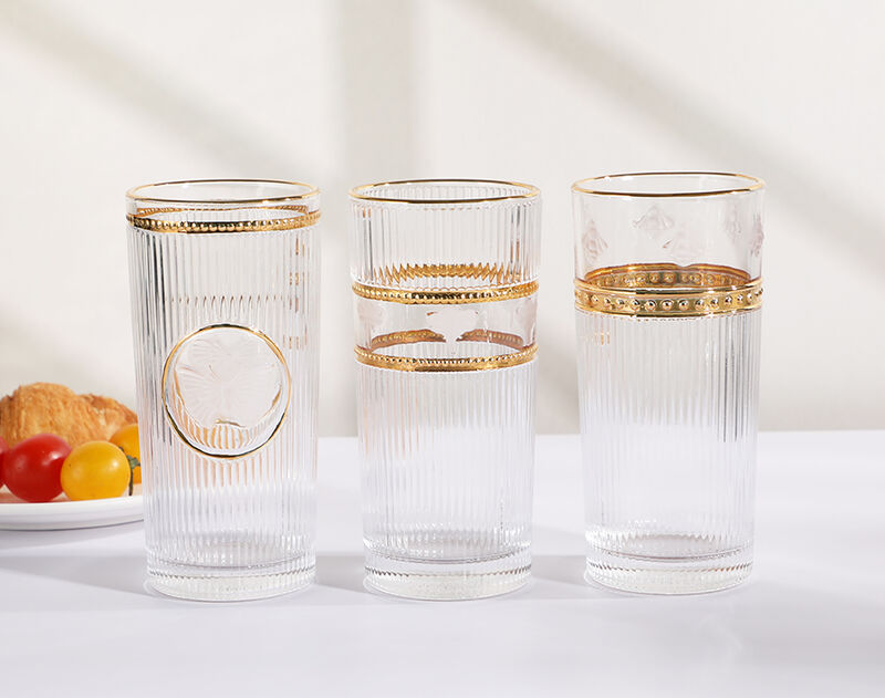 Exquisite glass tumbler with gold line, best choice for luxury dining tables