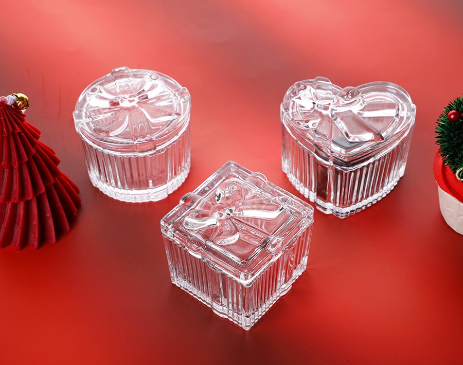 Bulk Order Clear Glass candy jar 3.2 inch Glass Bowl with lid for Wholesale