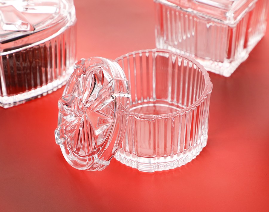 Bulk Order Clear Glass candy jar 3.2 inch Glass Bowl with lid for Wholesale