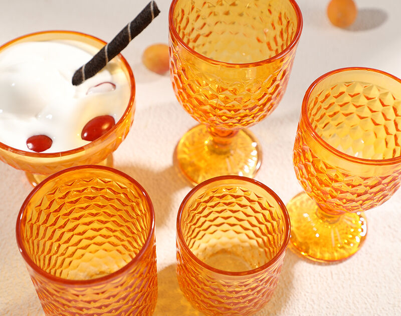 Wholesale Amber Ice Cream Glass Cup 300ml Engraved  Glass Bowl
