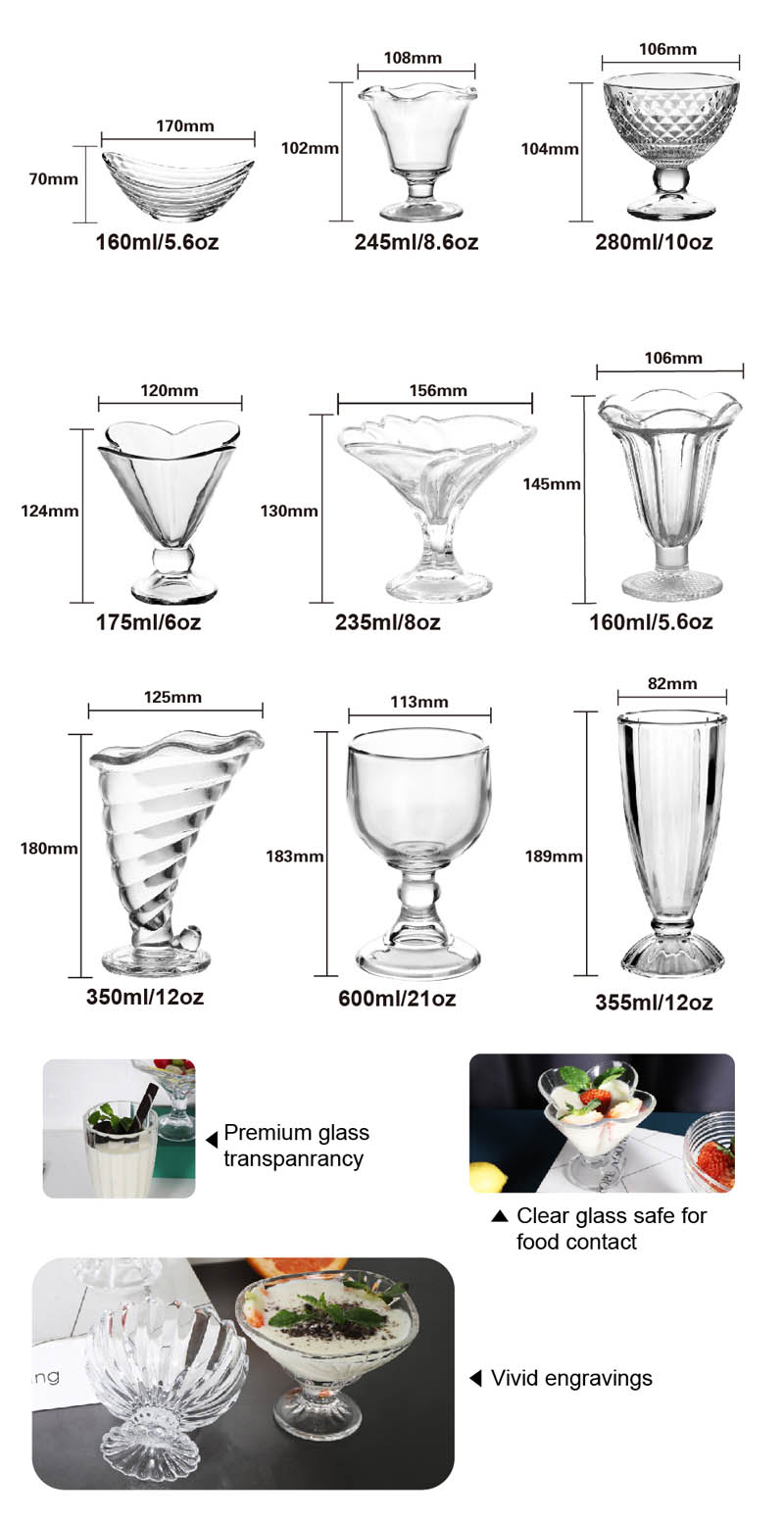 V -shaped 12oz Glass ice cream cup dessert bowl  lead free crystal glass cup