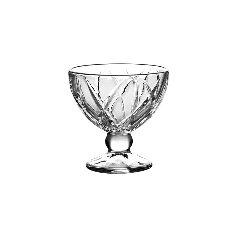 Fashion Embossed pattern Lead Free Clear Transparent Glass holder Glass  desert bowl  glass ice cream cup latte holder 10OZ footed cup