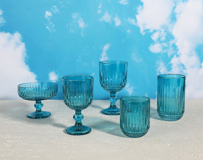 Sea Blue Solid Color Glass Goblets Machine-made
