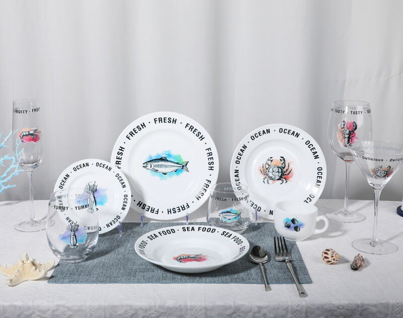 Vintage 16pcs opal dinner set with creative decal design