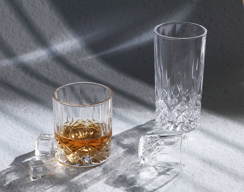 11OZ High-white Embossed Engraved Drinking Glass Cup Whisky Glass for Bar Use