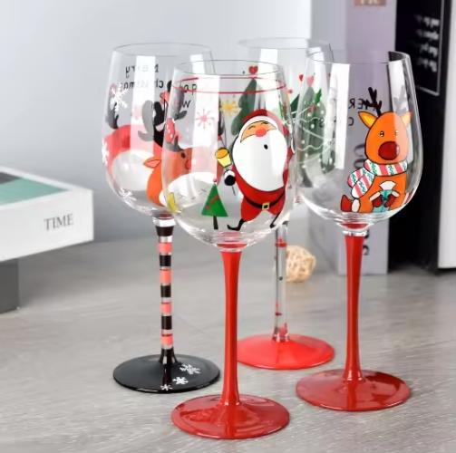 Christmas Decal Printing Glass Cup Goblet Set Christmas Decal Printing Glass Cup Goblet Set