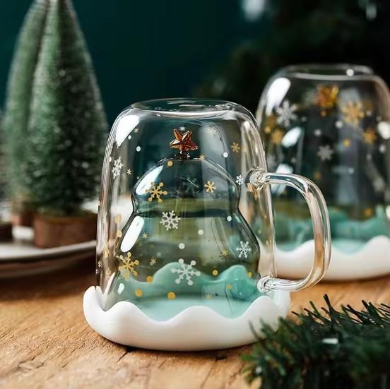 Coffee Glass Mug With Christmas Design Coffee Glass Mug With Christmas Design