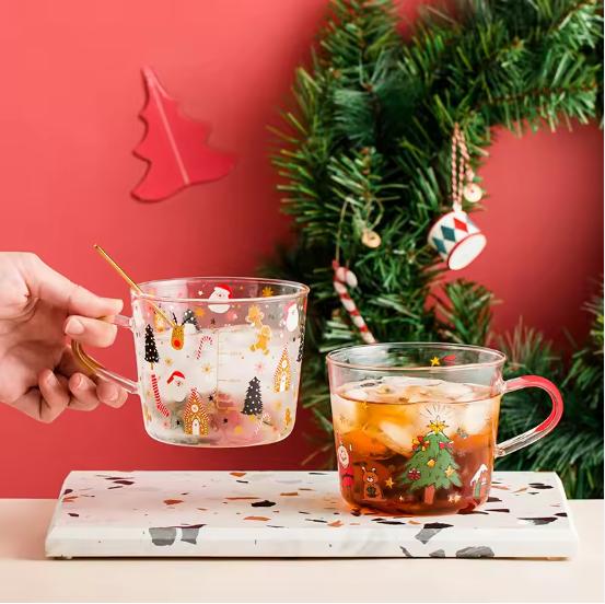 Coffee Glass Mug With Christmas Design Coffee Glass Mug With Christmas Design
