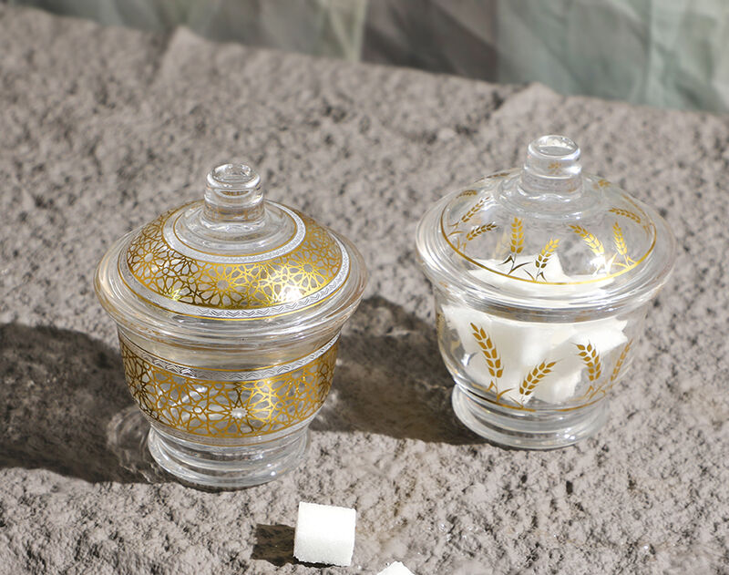 New launch glass candy jar with decal vintage candy bowl with lid