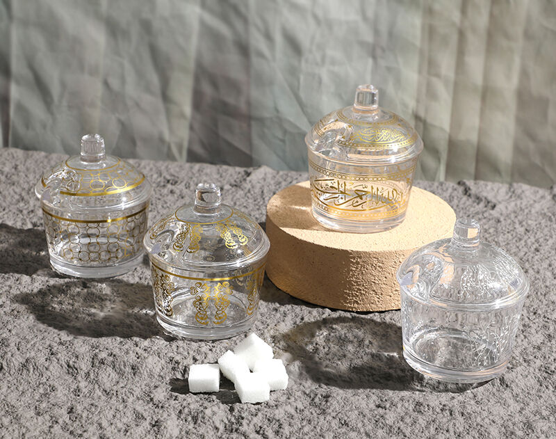 Middle East Style Gold Silver Decal Glass Candy Jar with Lid