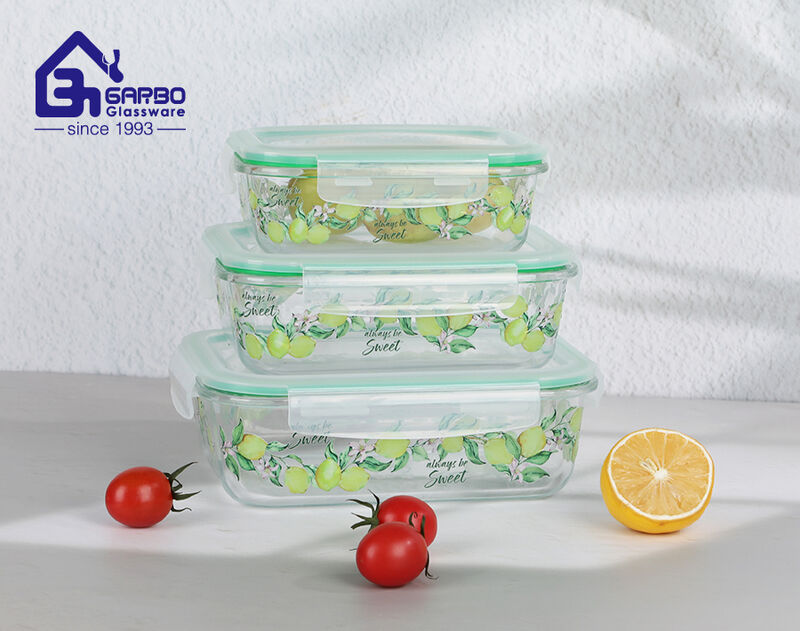 Decal Design Glass Food Container, Customized Available