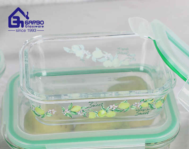 Decal Design Glass Food Container, Customized Available