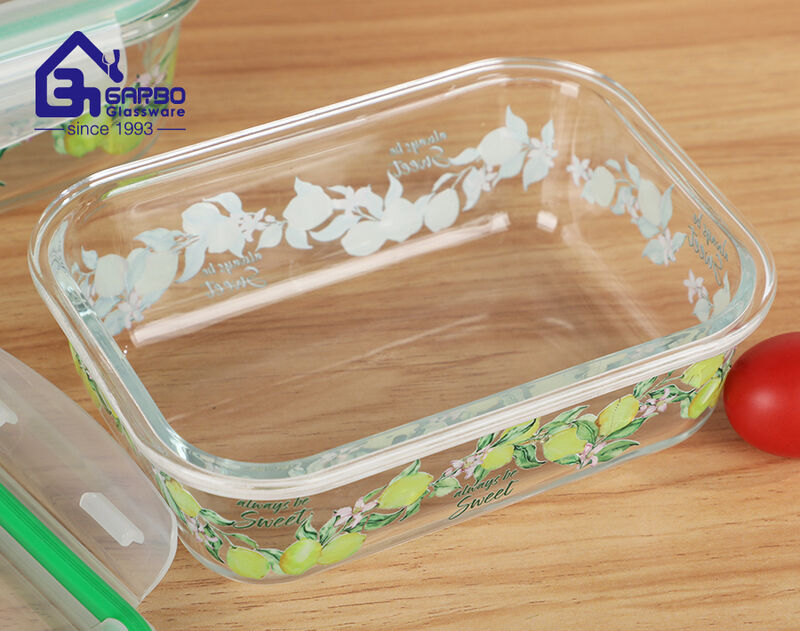 Decal Design Glass Food Container, Customized Available