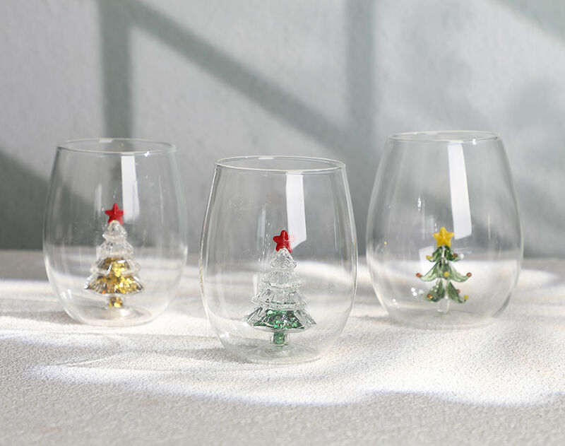 New Borosilicate Glass Stemless Cups with Christmas Designs