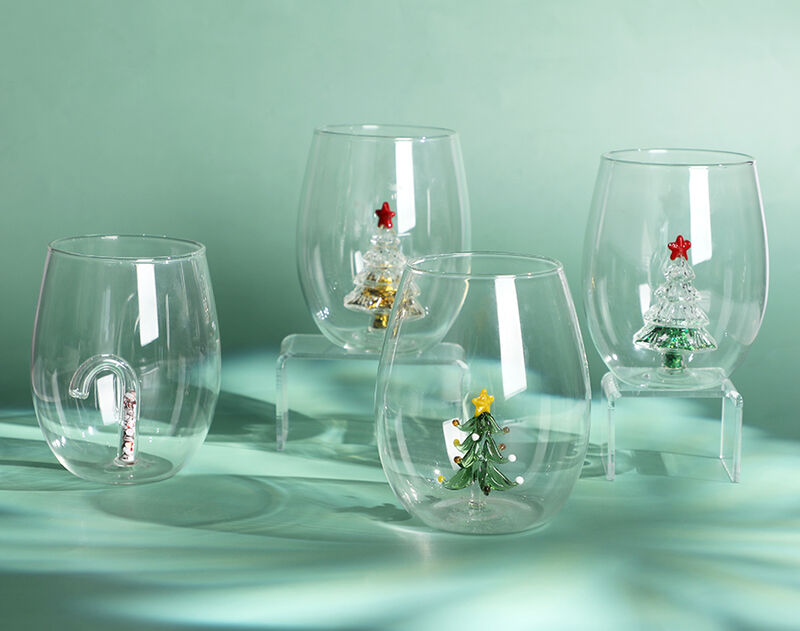 New Borosilicate Glass Stemless Cups with Christmas Designs