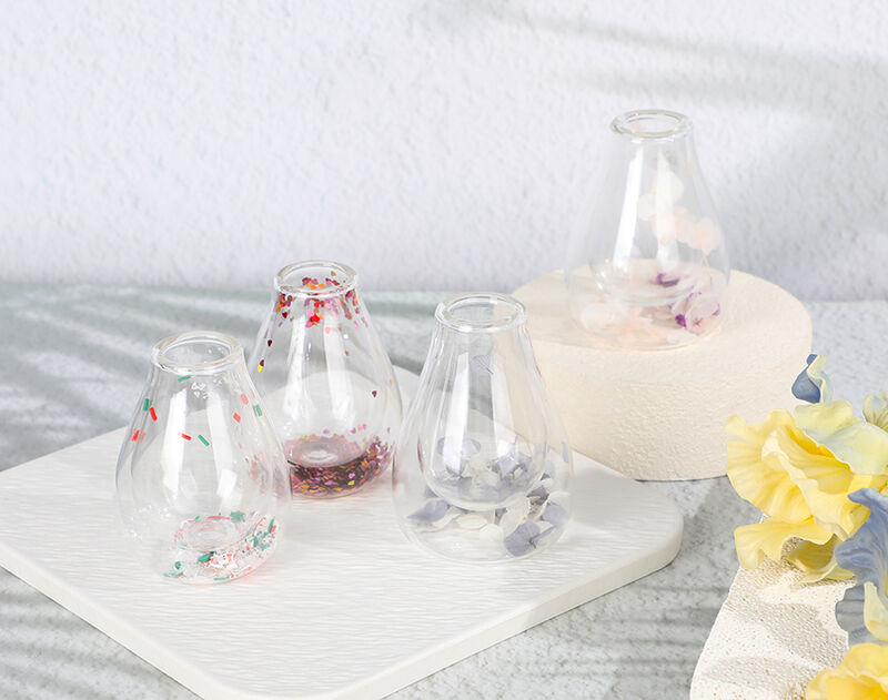 New arrived borosilicate double wall glass cup with decor inside high-end gifts