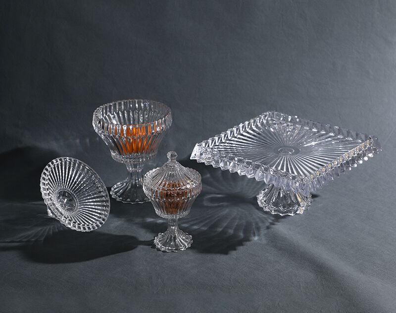 Trends high quality glass bowl with line design footed fruit plate Trends high quality glass bowl with line design footed fruit plate