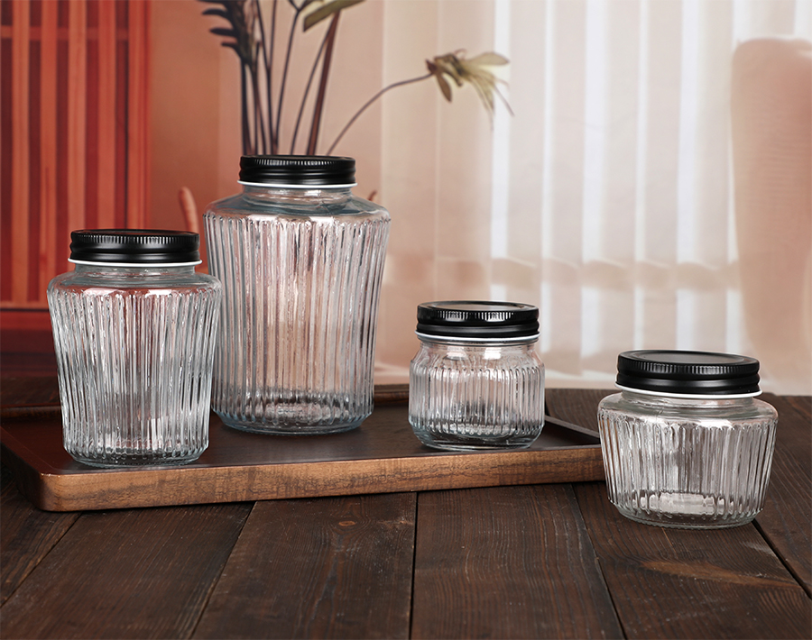 Wholesale cheap glass storage jar with vertical line design in promotion Wholesale cheap glass storage jar with vertical line design in promotion