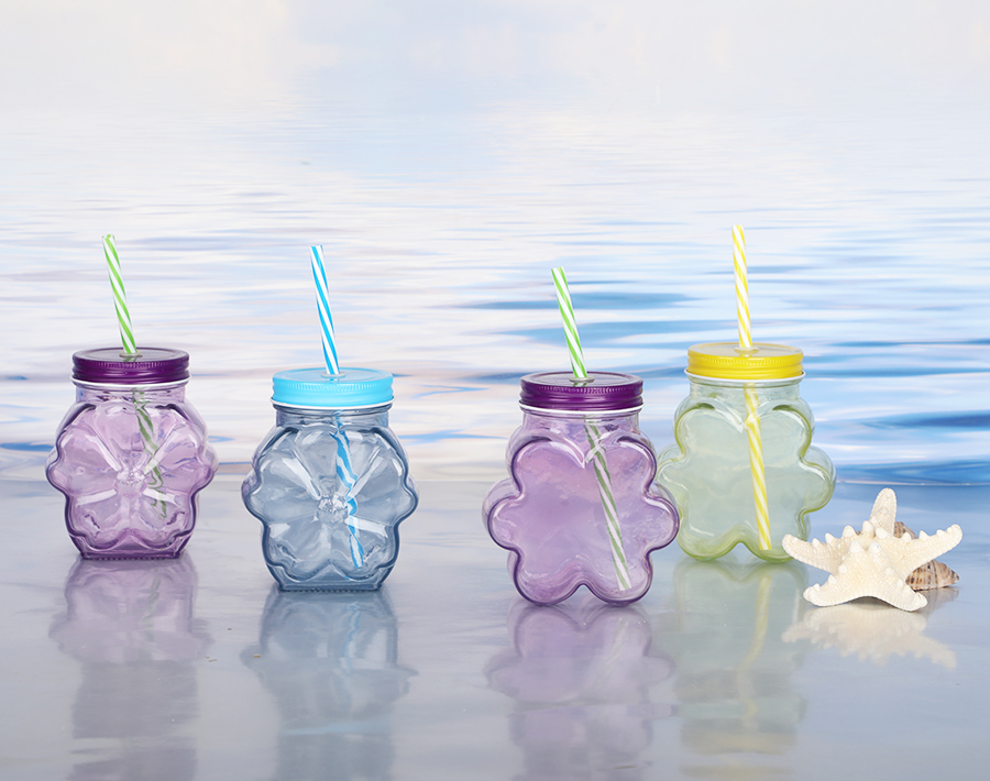 Trends Colored Straw Cup Cheap Glass Bottle In Flower Shape