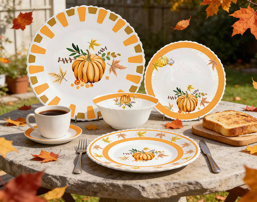18pcs Opal Glass Dinner Set Autumn Pumpkin Design Durable Family Dinnerware Set